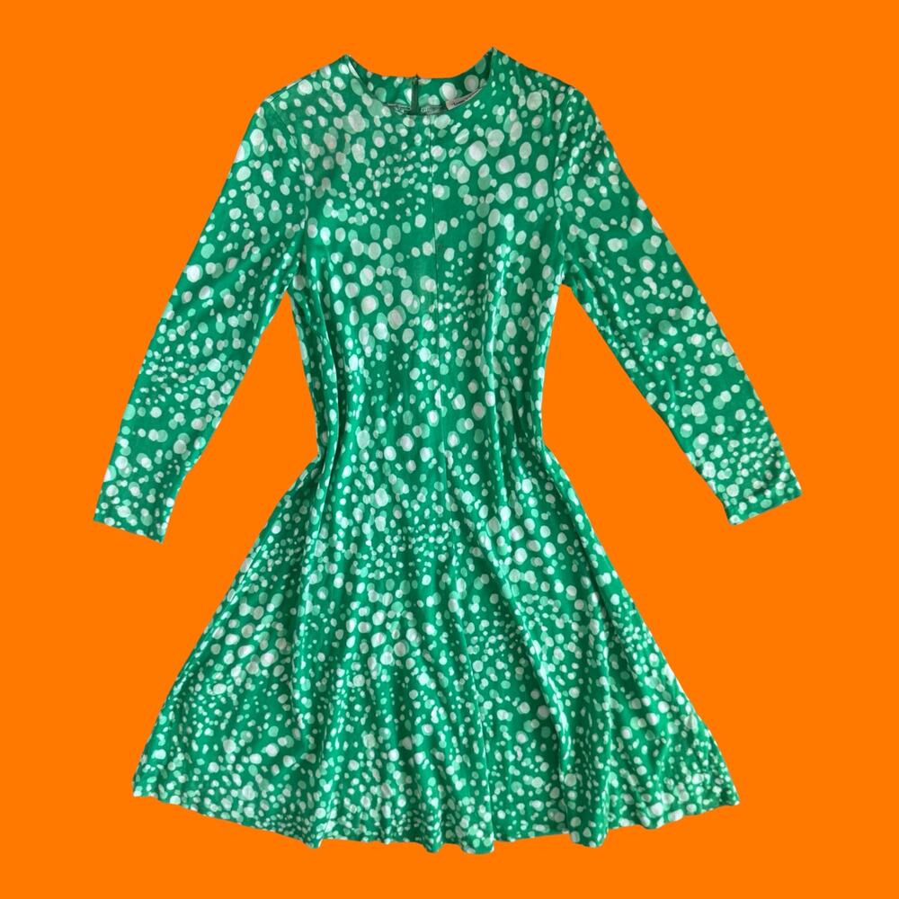 70's vintage green abstract italian jersey knit dress 10 Diane Von Furstenberg